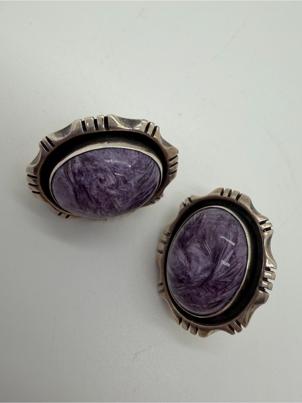 Vintage Sterling Charoite purple gemstone earrings